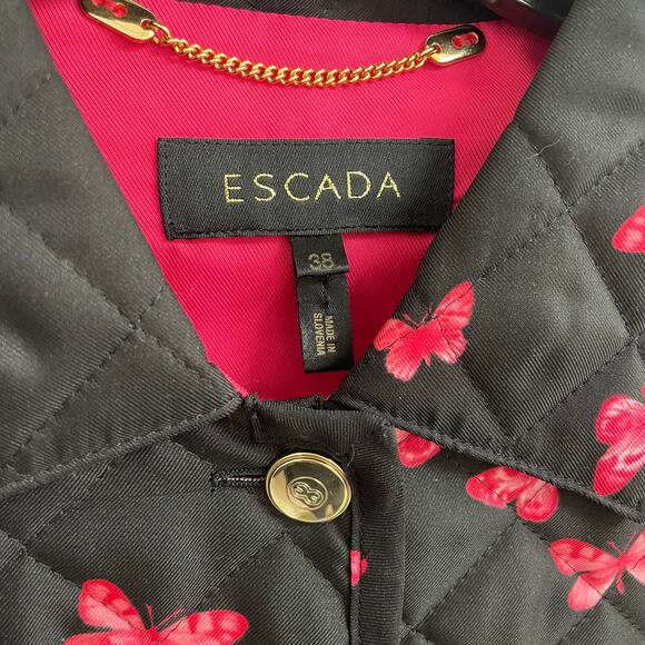 Escada Black Pink Butterfly Print Button Up Quilted Jacket Womens Size 38 / US 8 - Picture 4 of 7